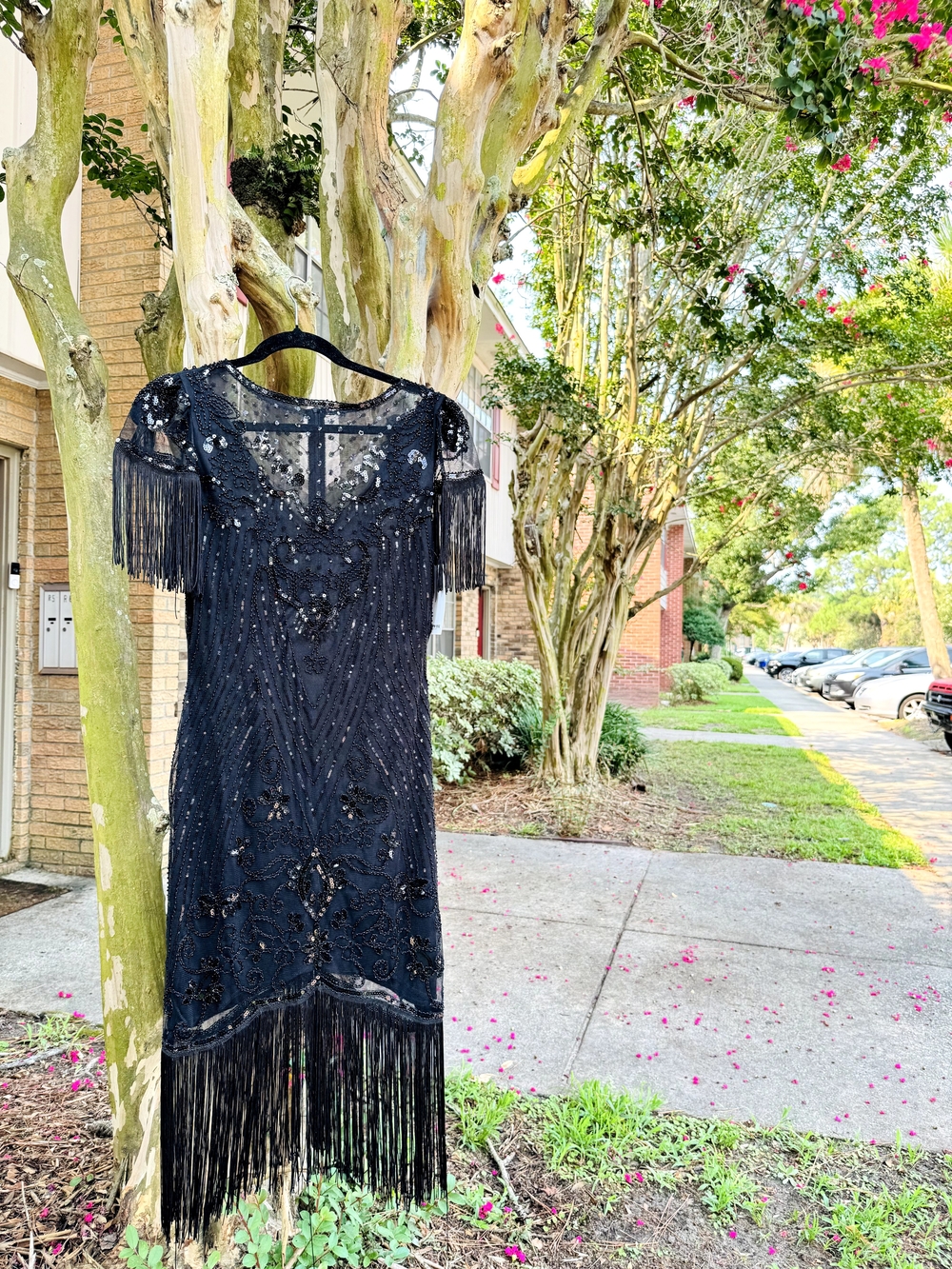 Black Beaded Fringe Evening Dress - Elegant Women's Cocktail Dress 🌷🌷🌷🌷